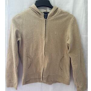Gap Vintage Y2K Full Zip Hoodie Size Medium Stretch Embroidered Logo Oatmeal/Tan